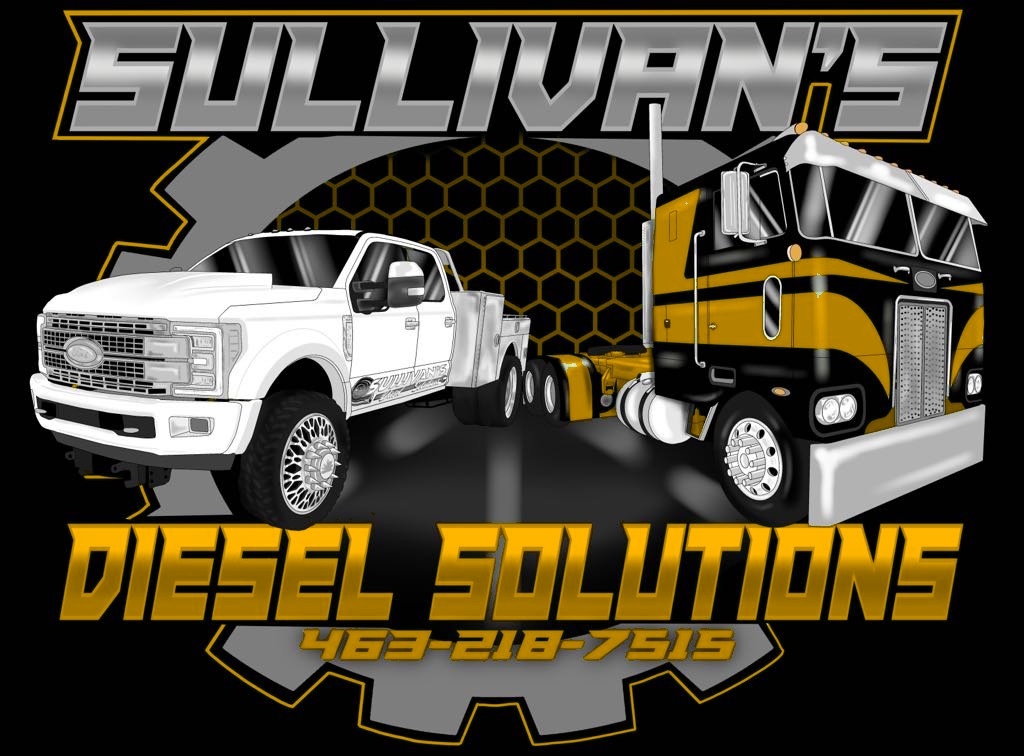 Sullivan's Diesel Solutions black and gold two-truck logo